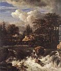 Famous Waterfall Paintings - Waterfall in a Rocky Landscape